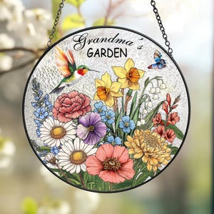 Custom Family Birth Flower Glass Suncatcher art Personalized Mother&#39;s Day Gift for mom Grandmas Garden Birth Month Stained Glass Sun Catcher