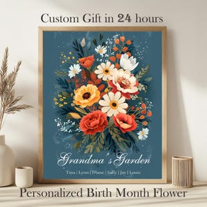 Custom Birth Month Flower bouquet Personalized Family Birth Flower Bouquet Mother’s Day Gift for Mom Gift for Grandma’s Garden Wall Art