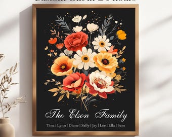 Custom Birth Month Flower bouquet Personalized Family Birth Flower Bouquet Mother’s Day Gift for Mom Gift for Grandma’s Garden Wall Art