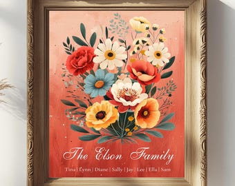Custom Birth Month Flower bouquet Personalized Family Birth Flower Bouquet Mother’s Day Gift for Mom Gift for Grandma’s Garden Wall Art
