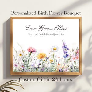 Custom Birth Month Flower meadow Personalized Family Birth Flower Bouquet Mother’s Day Gift for Mom Gift for Grandma’s Garden Print Wall Art