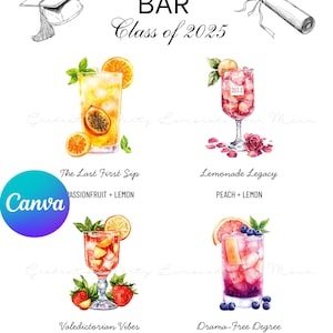 Graduation Party Lemonade Bar Editable Menu Sign Canva template 16 Drink Sign Class of 2025 grad Printable Grad Drink Station Decor Download