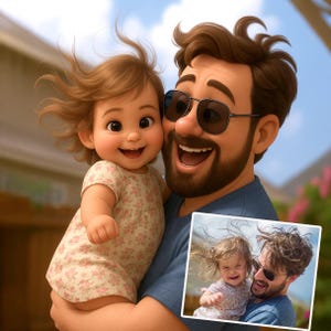 Benutzerdefinierte 3D-Karikatur vom Foto für Vatertagsgeschenk für ihn Personalisiertes Familienkarikaturfoto zum Karikaturgeschenk für Väter, die Geschenke zeichnen