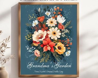 Custom Birth Month Flower bouquet Personalized Family Birth Flower Bouquet Mother’s Day Gift for Mom Gift for Grandma’s Garden Wall Art
