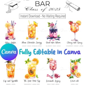 Graduation Party Lemonade Bar Menu Sign PNG, 16 Drink Sign, Class of 2025 grads Printable Grad Drink Station Decor, digital Instant Download