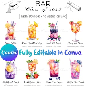 Graduation Party Lemonade Bar Editable Menu Sign Canva template 16 Drink Sign Class of 2025 grad Printable Grad Drink Station Decor Download