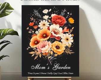 Custom Birth Month Flower bouquet Personalized Family Birth Flower Bouquet Mother’s Day Gift for Mom Gift for Grandma’s Garden Wall Art