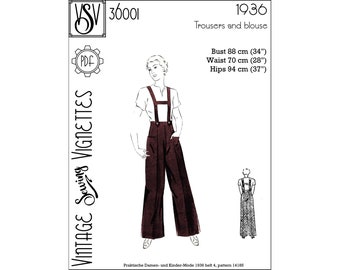 1930's Trousers with suspenders and blouse (B34"/88 cm) PDF sewing pattern [VSV 36001]