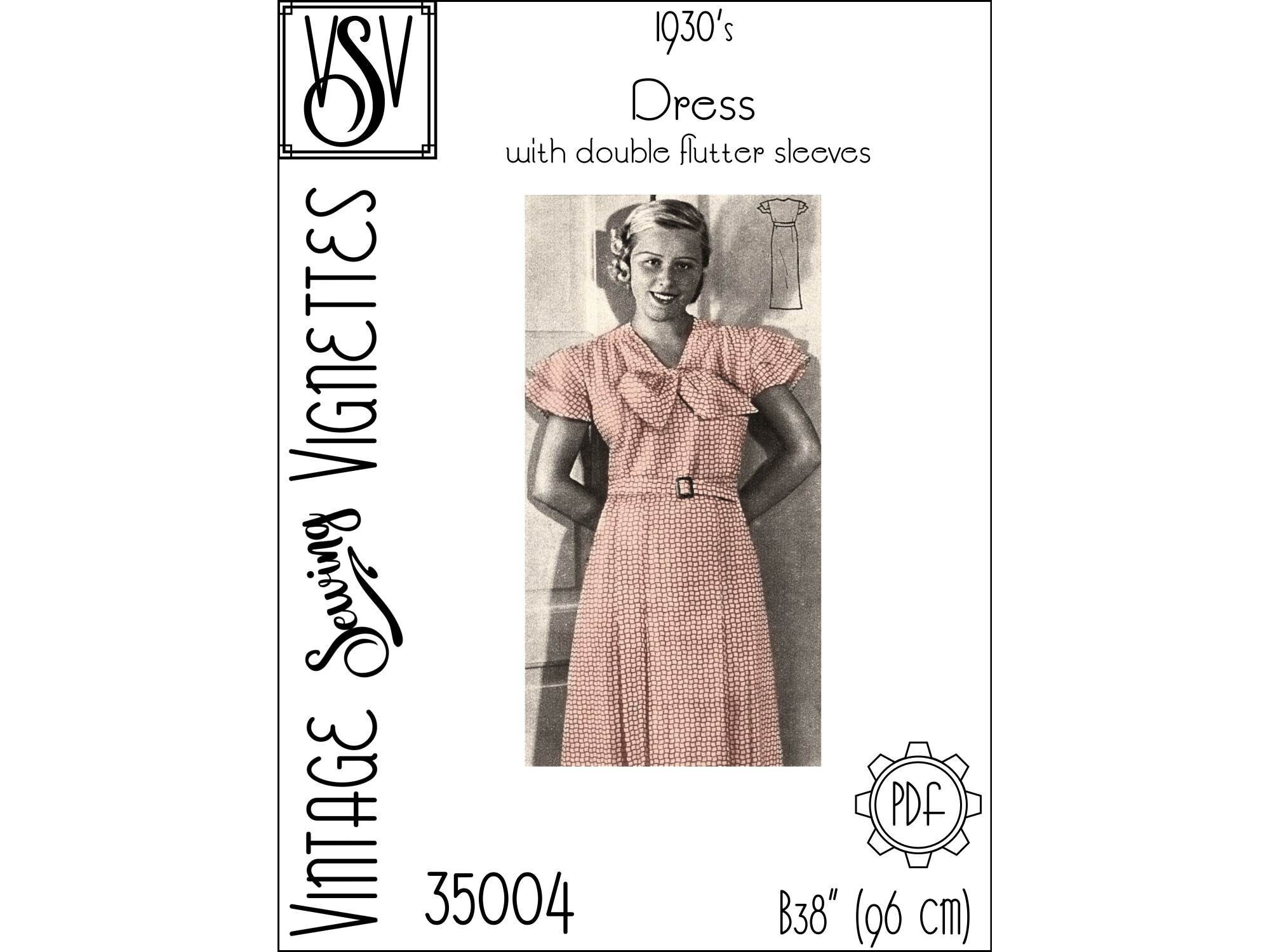 1930's Dress With Double Flutter Sleeves b38 PDF - Etsy