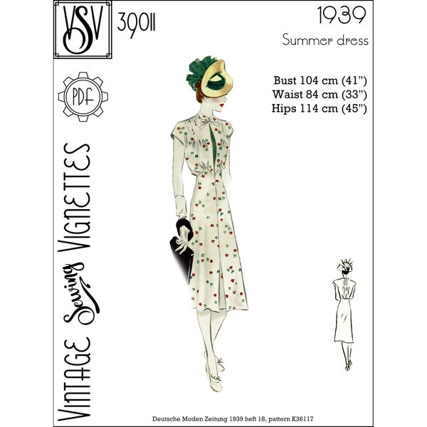 1930's Summer dress (B41"/104 cm) PDF sewing pattern [VSV 39011]
