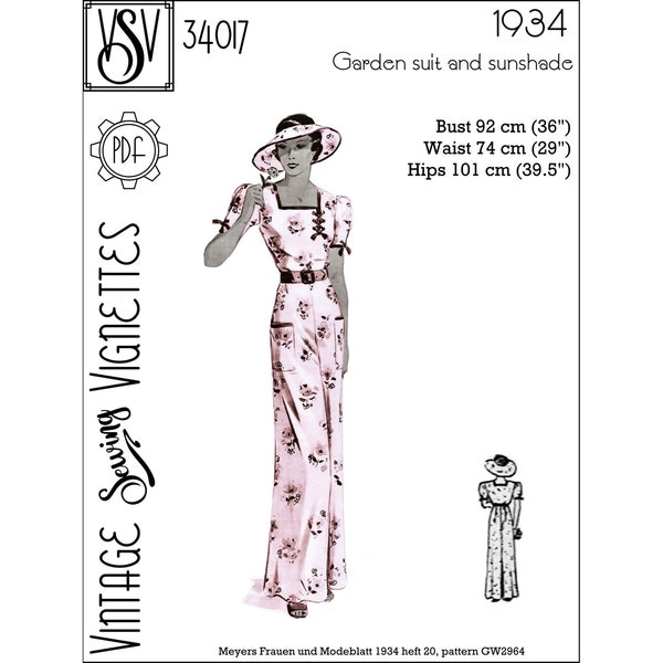 1930's Garden suit and sunshade (B36"/92 cm) PDF sewing pattern [VSV 34017]