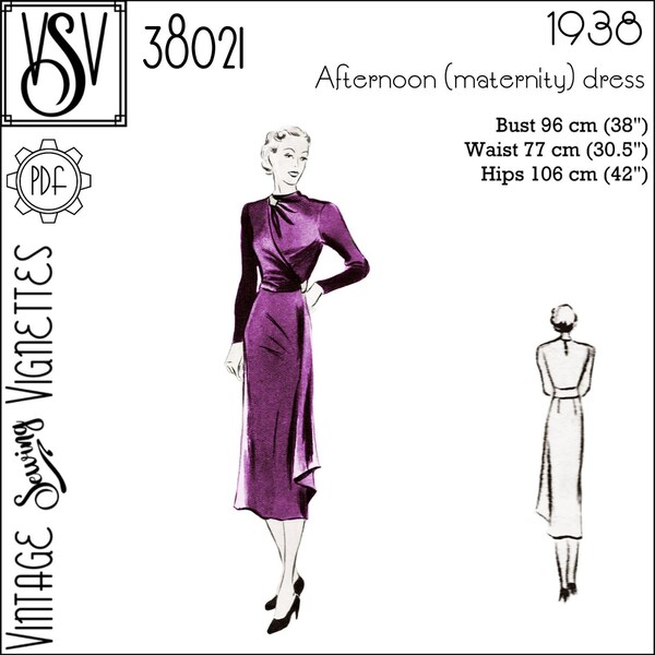 1930's Afternoon (maternity) dress (B38"/96 cm) PDF sewing pattern [VSV 38021]