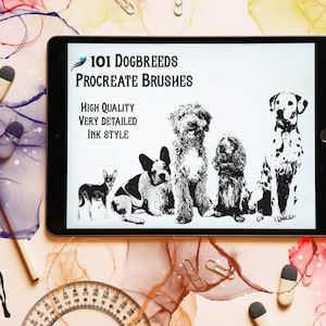 101 dog breeds ink stamps for procreate stamp doodle brushes animal illustration brushset dogs digital painting unique style