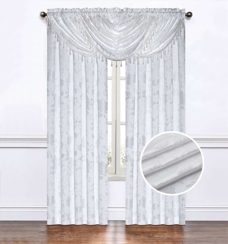 Regal Home Collections Emily Jacquard Rod Pocket 2 Panels or 1 Valance