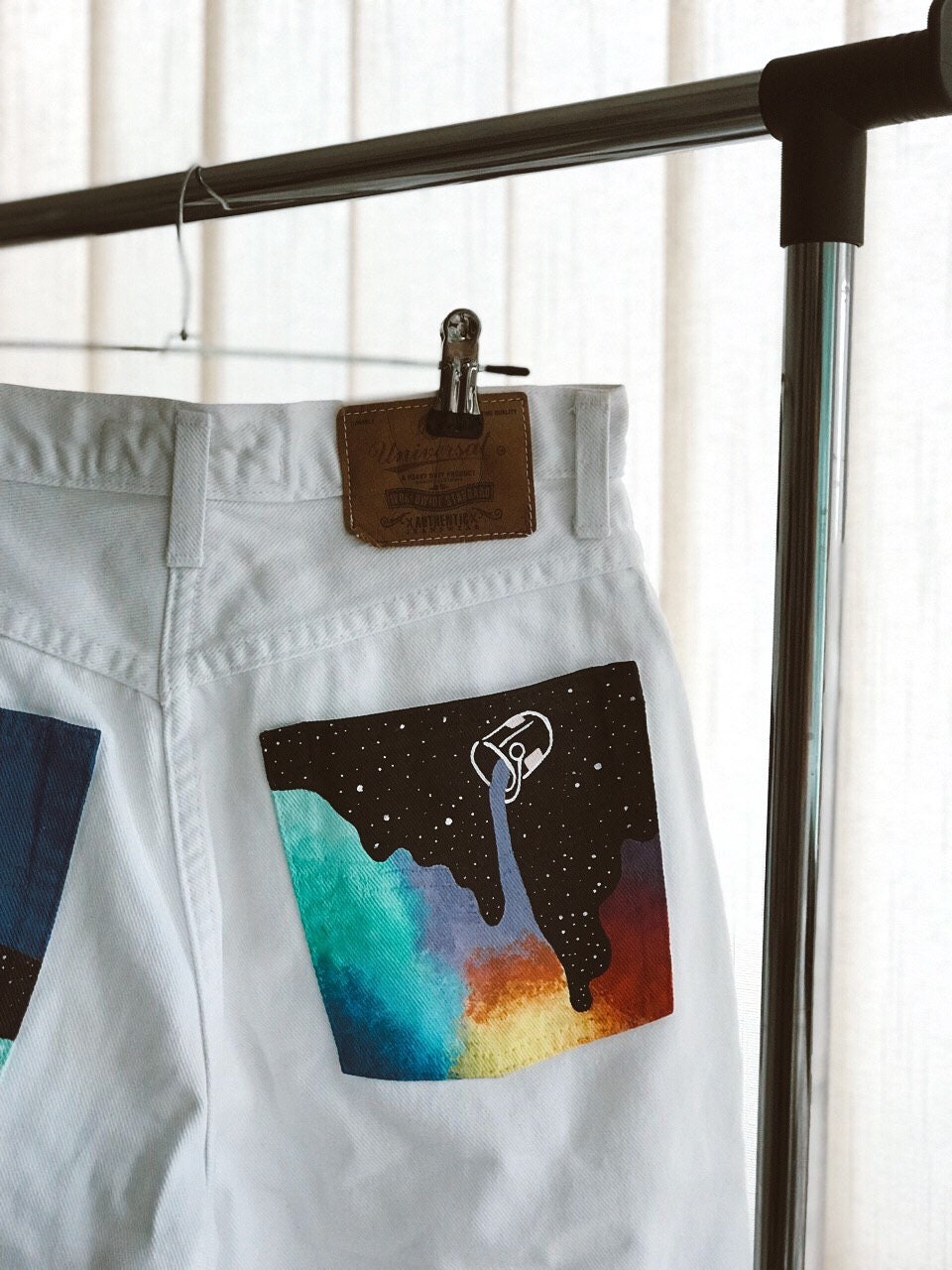 Hand Painted Mom Jeans With Space Girl on Pockets Handpainted Etsy
