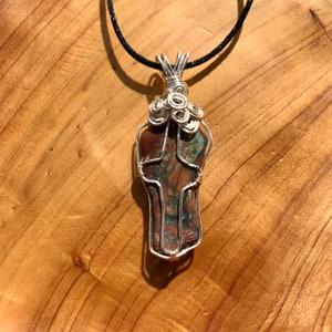 Wire Wrapped Jasper Pendant Necklace, Turquoise and Brown Jasper Pendant, Turquoise Pendant Necklace, Brown Pendant, Adjustable Necklace