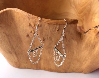 Sterling Silver Chandelier Earrings, Tube Bead Earrings, Chain Earrings, Dainty Chain Earrings, Gift for Her, Dangle Earrings
