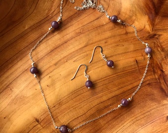 Ruby Necklace Set, Sterling Silver Chain Necklace Set, Ruby Necklace and Earring Set, Jewelry Set, Gift for Her