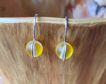 Yellow Moonstone Glass Earrings, Mermaid Glass Drop Earrings, Silver Ear Wires, Classic Earrings, Gift For Her, Yellow Earrings, Lemon