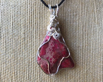 Red Pendant, Red Jasper Necklace, Wire Wrapped Pendant, Silver Pendant, Adjustable Necklace, Red Necklace, Gift for Her, OOAK