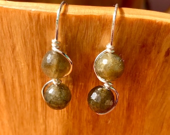 Labradorite Earrings, Silver Gemstone Dangle Drop Earrings, Faceted Grey Labradorite Earrings, Gift for her, Dangle Earrings, On Trend