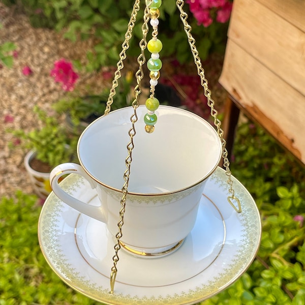 Tea cup bird feeder / hanging planter / candle holder