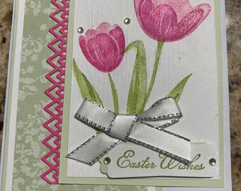 Handmade Stamped Greeting Cards Easter Wishes Tulips