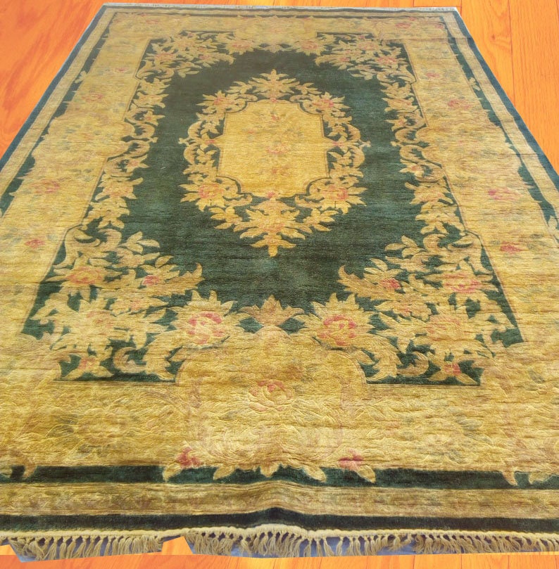 6x9 Antique Chinese Rug Silk Rug Gold and Green Rug Art Etsy