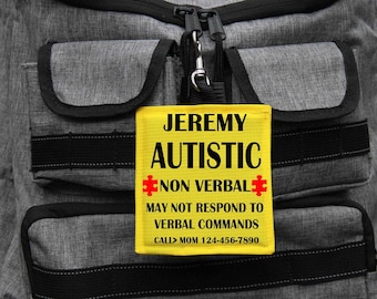 Personalized Autism Alert  Soft Tag:  Waterproof Canvas
