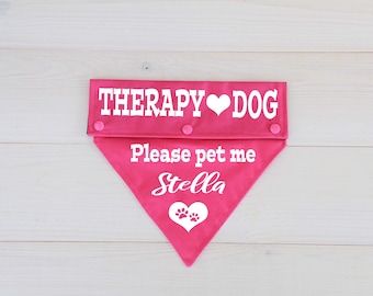 Personalized Snap on Bandana, Leash Flag , Customized Therapy Dog Gear