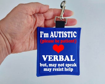 Autism Medical Alert Hang Tag: Waterproof CANVAS Fabric