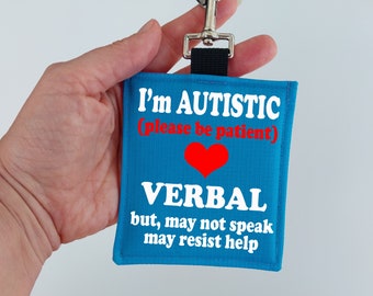 Autism Alert Hang Tag, Personalized Medical Alert Hanging Patches, Autism Verbal Key Fobs tags, Hanging Autism Alert Patches,