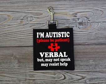 Autism Alert Hang Tag, Personalized Medical Alert Hanging Patches, Autism Verbal Key Fobs tags, Hanging Autism Alert Patches,