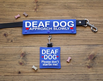 Deaf Dog Leash Wrap and Tag, Waterproof Canvas, Customizable