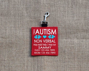 Autism Medical Alert Hang Tag: CANVAS FABRIC