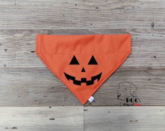 Halloween pumpkin face Dog Bandana , Personalized Over the Collar Bandana, Custom Dog Bandanas, Dog Bandana,