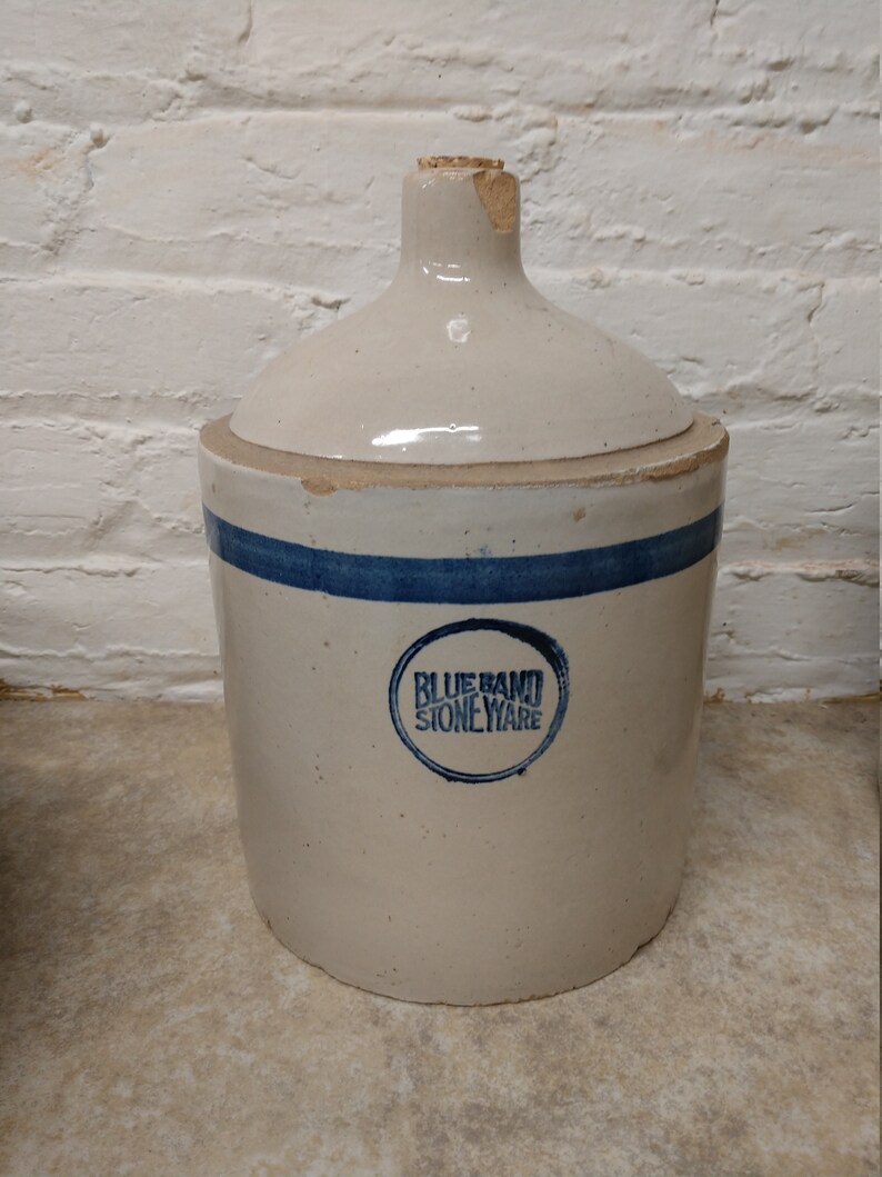 Blue Band Stoneware Jug Etsy