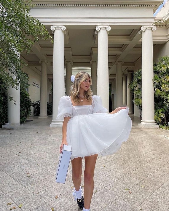 Pure White Bridal Bridesmaid Shirt Gathered Selkie Dress - Etsy UK
