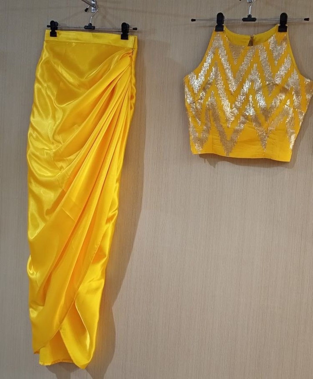 Yellow Haldi Indian Outfit Dhoti Drape Skirts With Crop Top Etsy