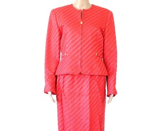 Vintage Christian Dior Jacket & Skirt Suit Set, Size 8, Pink Jacquard Cotton Silk