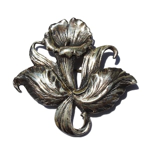Vintage Sterling Silver Calla Lily Brooch, Large Realistic Flower Pin, Floral Estate Jewelry
