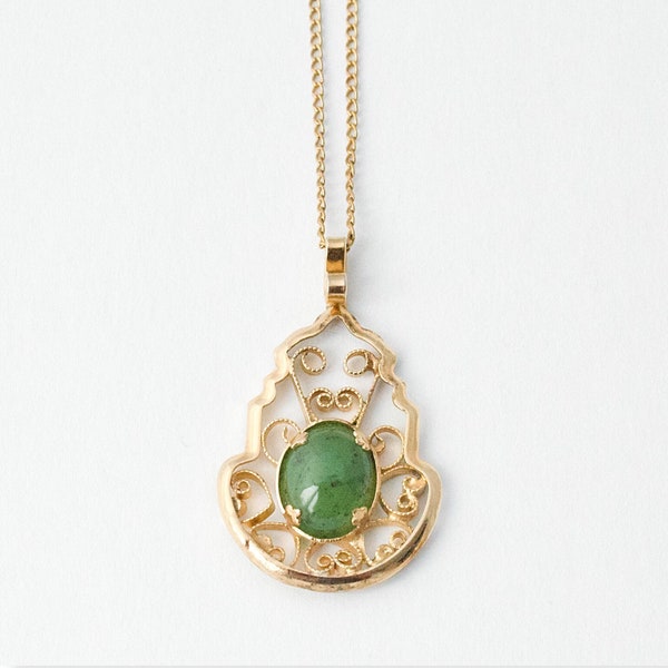 Vintage Nephrite Jade 12K Gold Filled Pendant Necklace by Dixelle