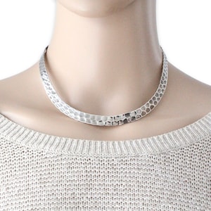 Vintage Sterling Silver Collar Necklace, Wide Choker with Hammered Texture