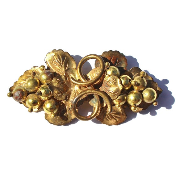 Antique Grape Cluster Brooch, Gilt Brass Grapes an