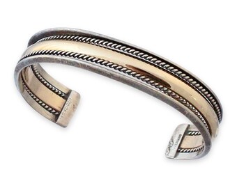 Vintage Navajo Sterling Silver Cuff Bracelet, 12K Gold Filled, Two-Tone