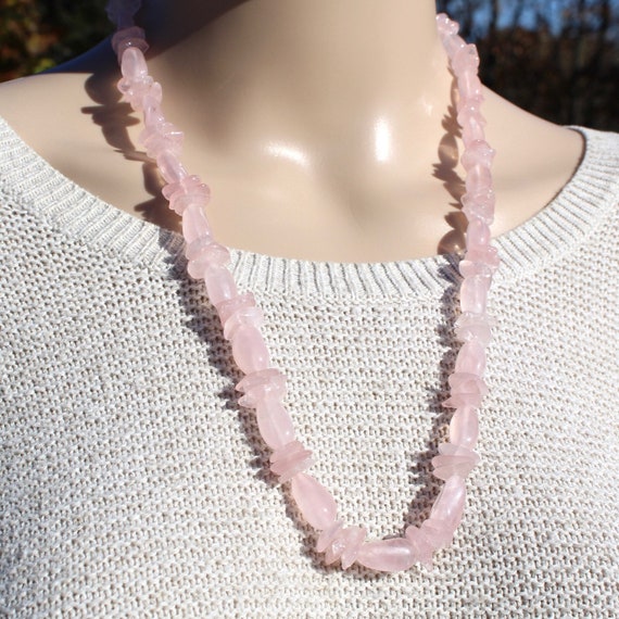 Vintage Rose Quartz Beaded Necklace, Large Oval &… - image 2