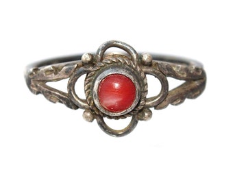 Vintage Red Coral Sterling Silver Ring, Size 6.25, Southwestern