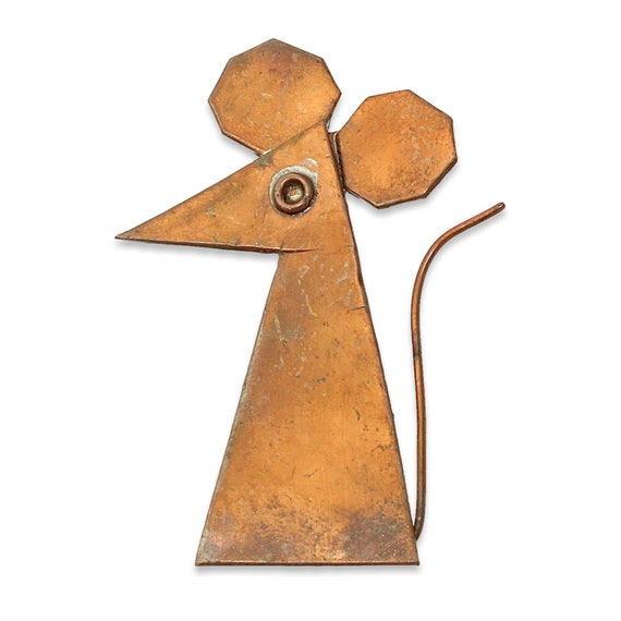 Vintage Copper Mouse Brooch, Mid-Century Modern - image 1