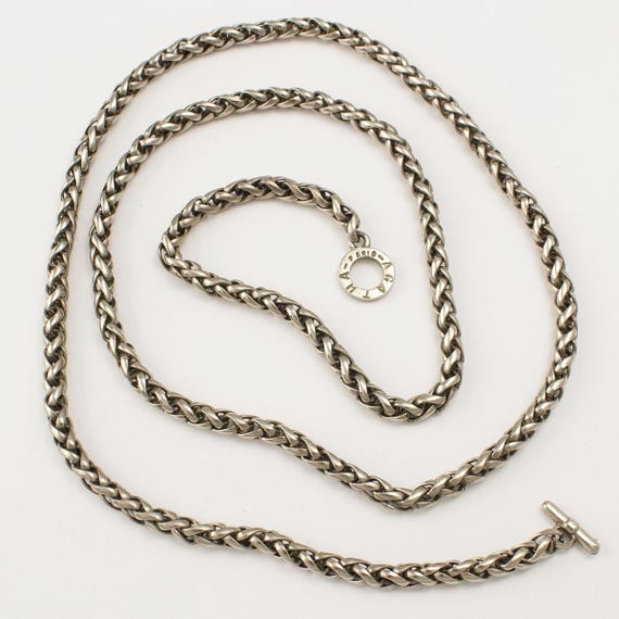 Vintage Agatha Paris Silver Tone Woven Wheat Chain, Extra Long 32” Necklace