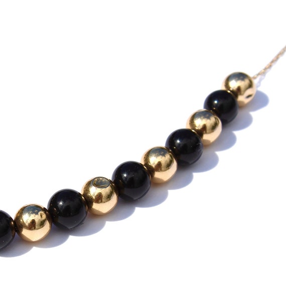 Vintage 14K Gold and Black Onyx Beaded Necklace, … - image 3